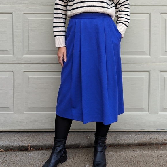 vintage DONCASTER electric blue wool midi skirt S - Picture 4 of 8